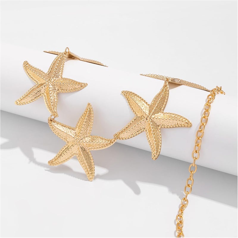 WFik Gold Big Starfish Waist Chain Belt Bikini Body Chains Jewelry Summer Beach Boho Silver Starfish Waist Belly Chain Adjustable Metal Link Belly Belt for Women - Image 4